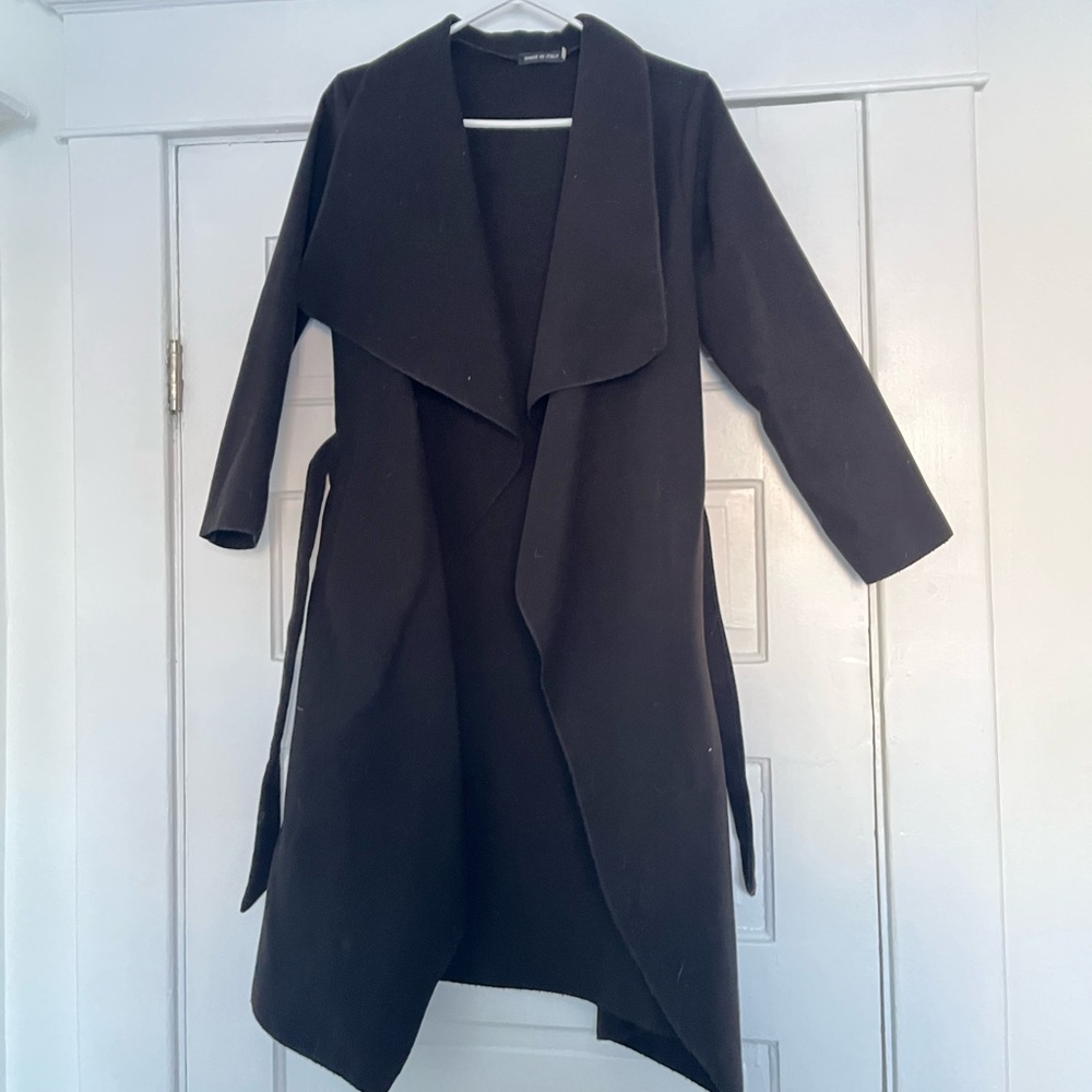 Moda Alice Waterfall Black Women's Draped Coat - size petite small
